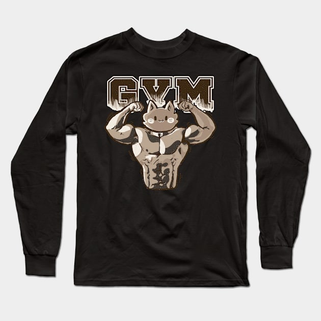 gym cat Long Sleeve T-Shirt by ArtStopCreative